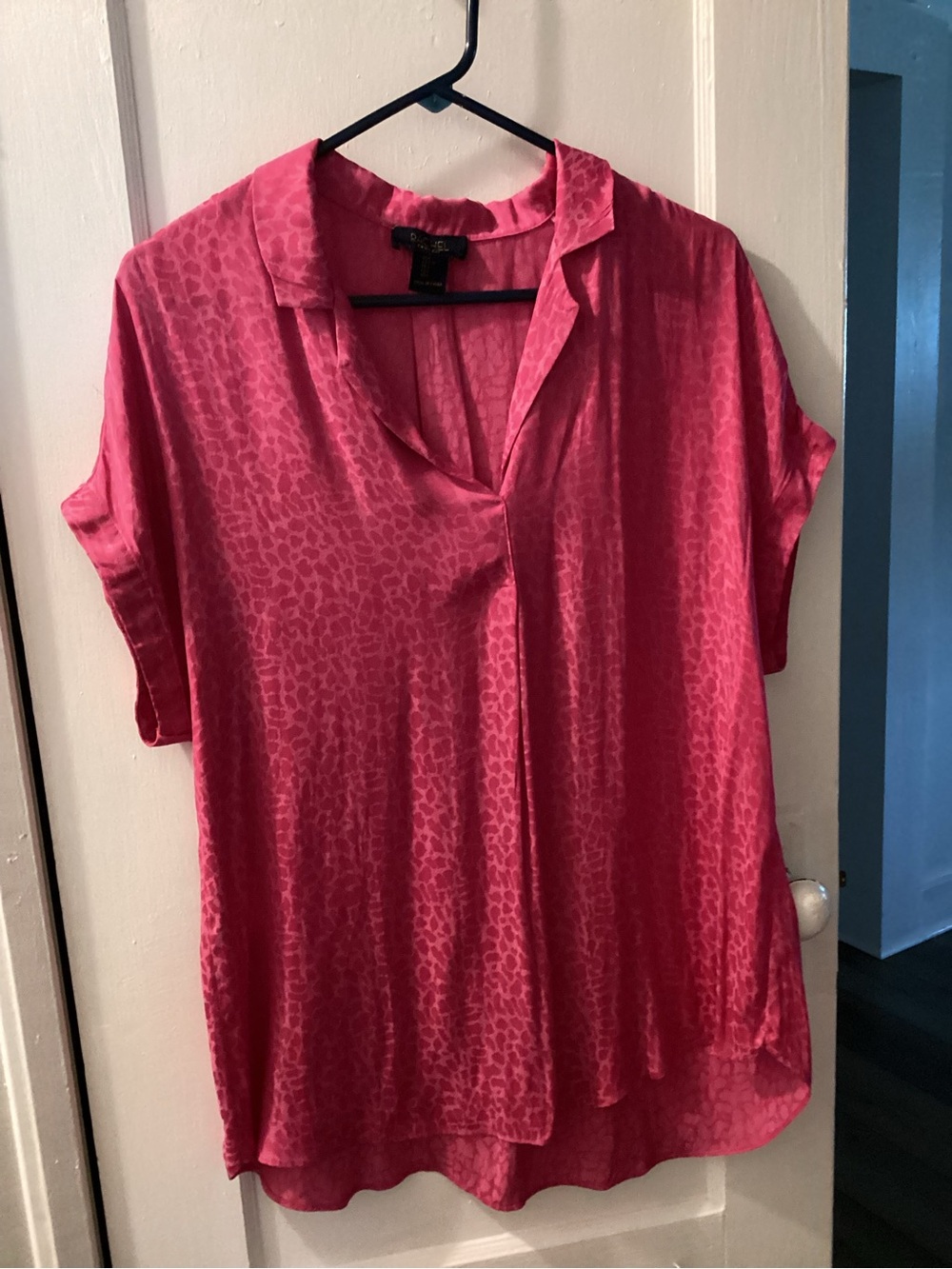 RACHEL Rachel Roy Hot Pink Satin Leopard-Print V-Neck Blouse